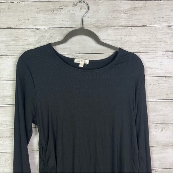 Nine Britton Ribbed Ruched Dress Black Size Large - Picture 2 of 4
